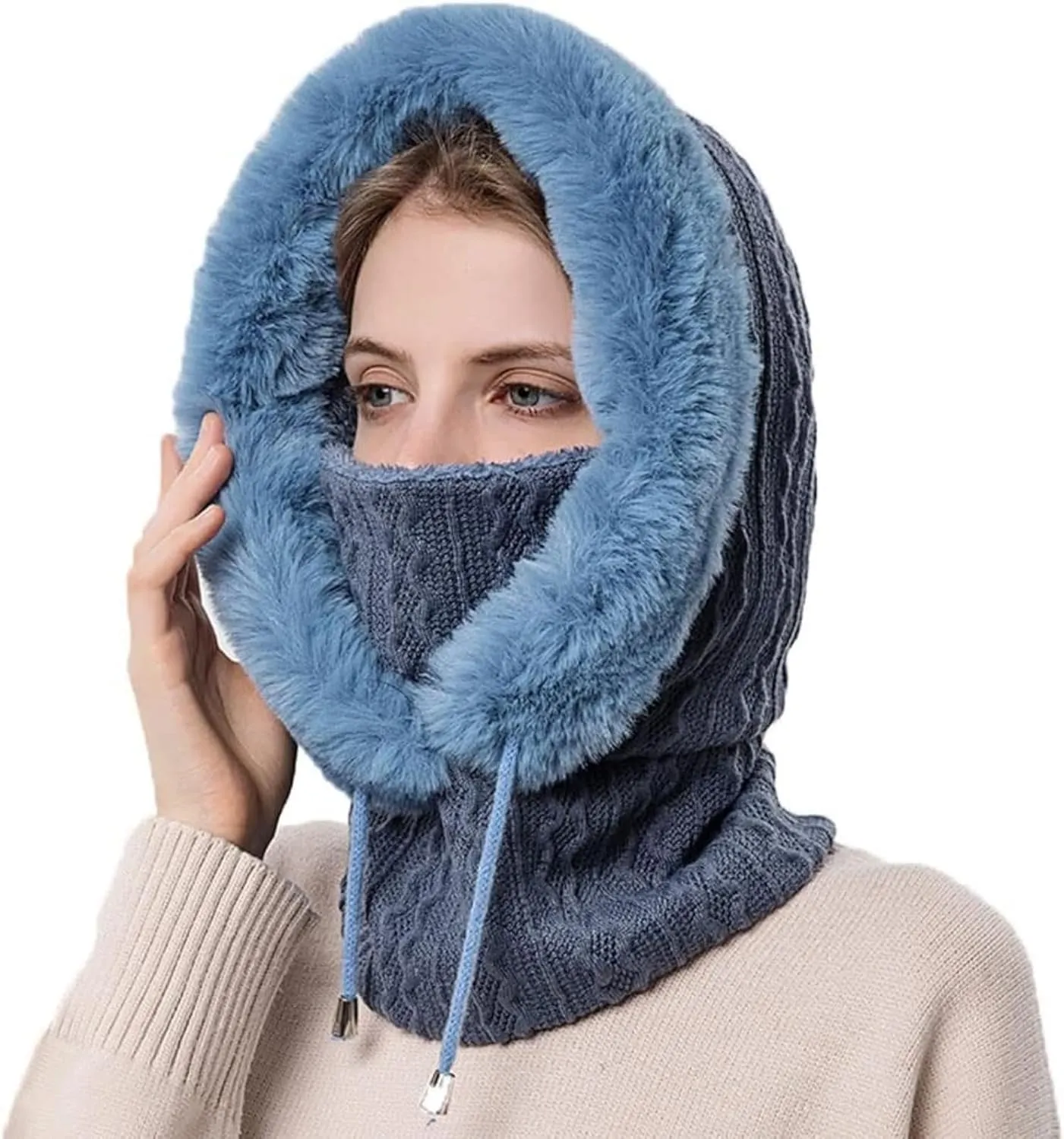 Women's Winter Outdoor Skiing and Cycling Cold Hat Warm Scarf Face Mask Integrated Cold Cover Balaclava Wool Hat