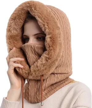 Women's Winter Outdoor Skiing and Cycling Cold Hat Warm Scarf Face Mask Integrated Cold Cover Balaclava Wool Hat