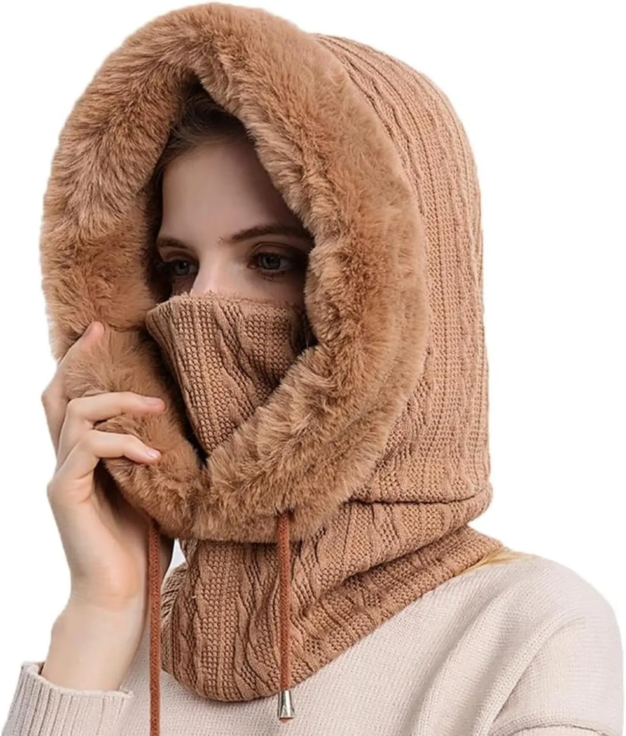 Women's Winter Outdoor Skiing and Cycling Cold Hat Warm Scarf Face Mask Integrated Cold Cover Balaclava Wool Hat