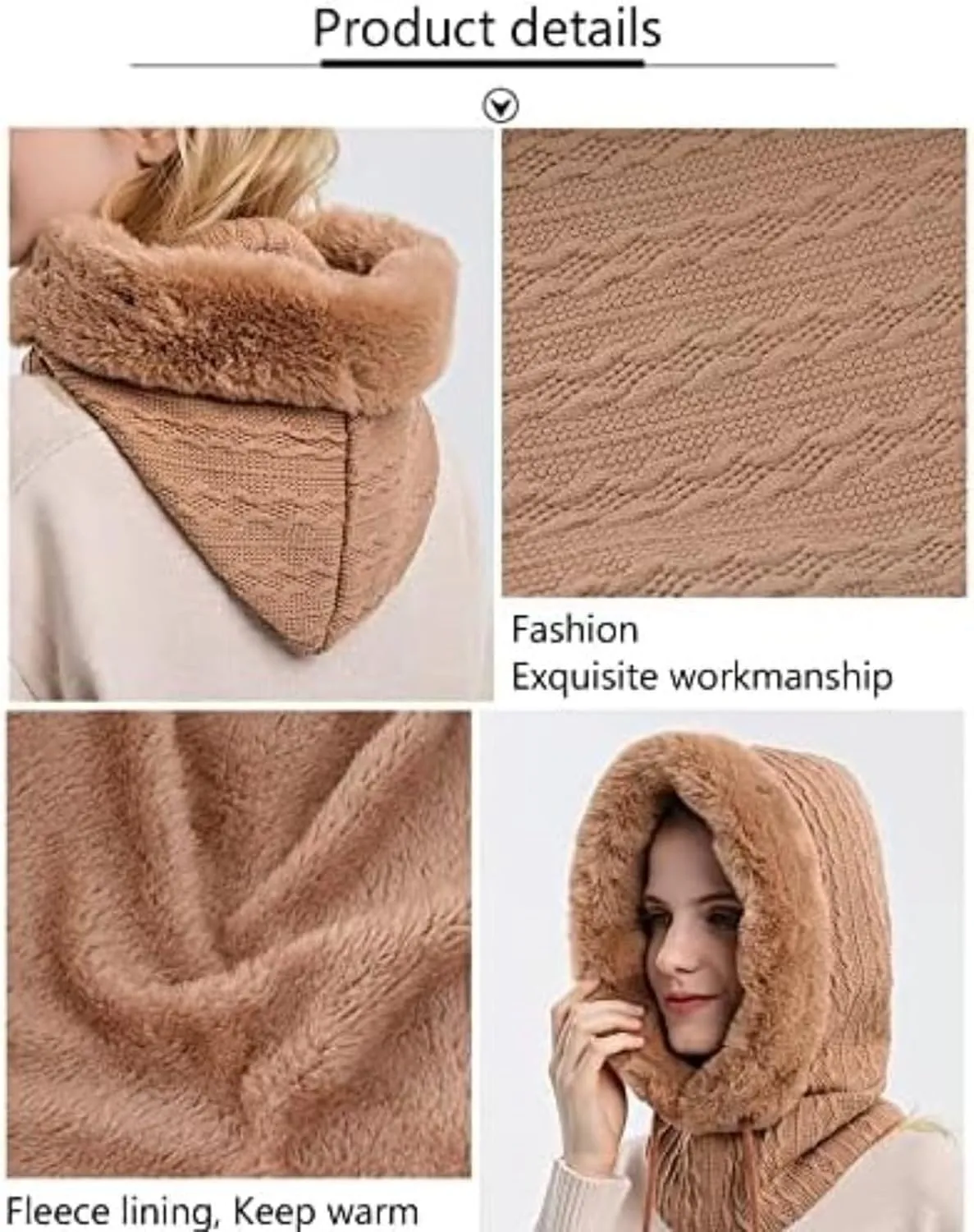 Women's Winter Outdoor Skiing and Cycling Cold Hat Warm Scarf Face Mask Integrated Cold Cover Balaclava Wool Hat