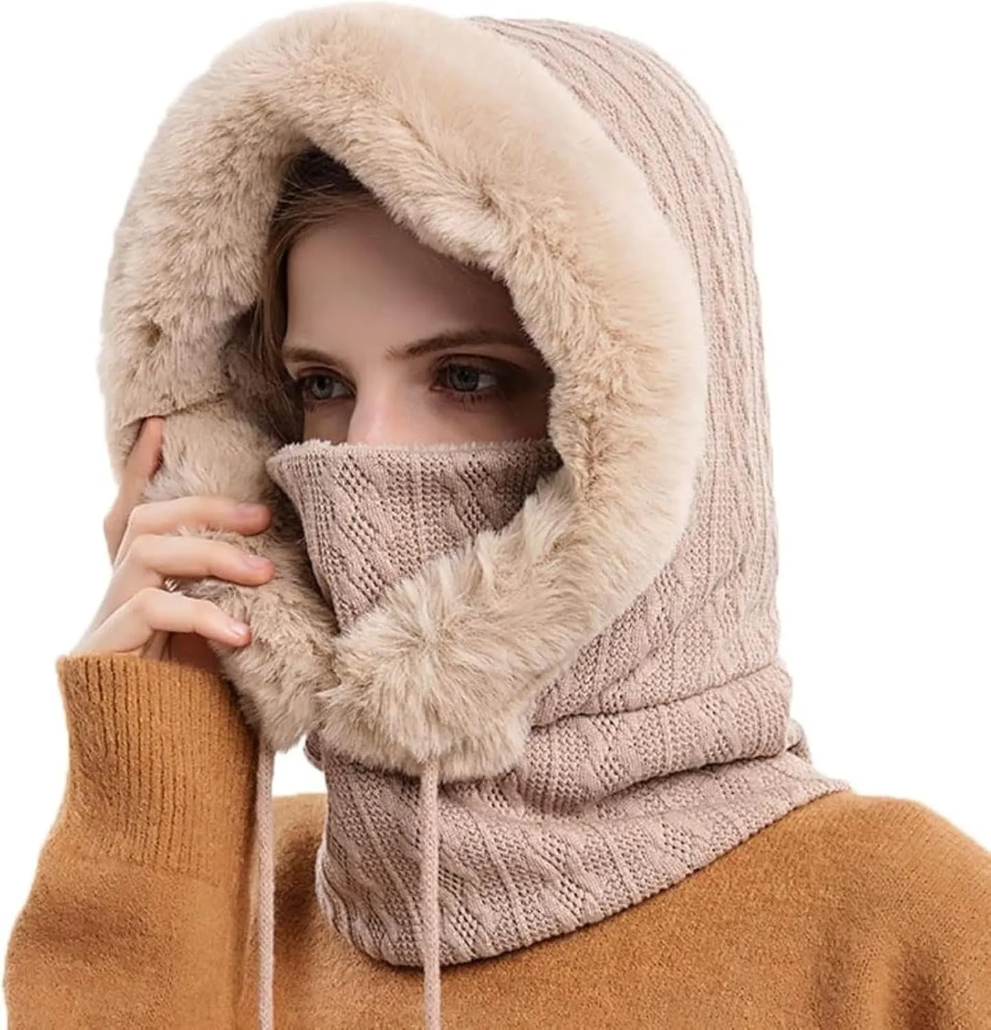 Women's Winter Outdoor Skiing and Cycling Cold Hat Warm Scarf Face Mask Integrated Cold Cover Balaclava Wool Hat