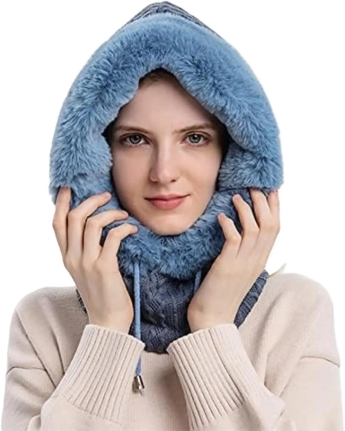 Women's Winter Outdoor Skiing and Cycling Cold Hat Warm Scarf Face Mask Integrated Cold Cover Balaclava Wool Hat