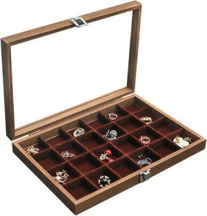 Wooden Jewelry Organizer Box with Clear Glass Lid Jewelry Holder Organizer Velvet Jewelry Storage Case for Women Earrings Rings Necklaces Bracelet Watch,D(J)