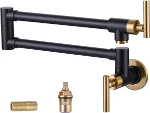 WOWOW Pot Filler Faucet Black Gold, Solid Brass Pot Filler Wall Mount Kitchen Stove Faucet with Double Joint Swing Arms