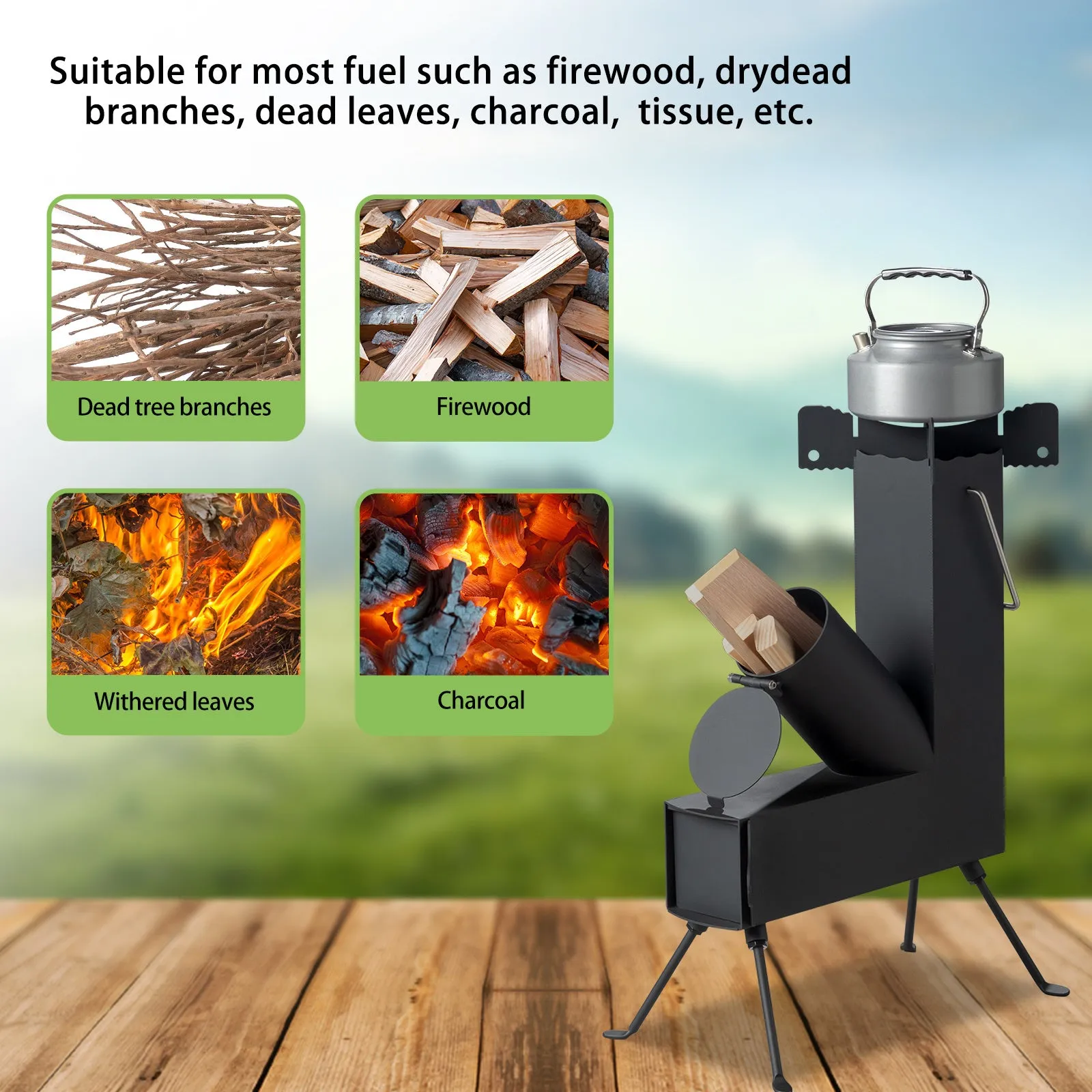 Wrought Best choice Iron Highly praised Panels, Camping Stove Black