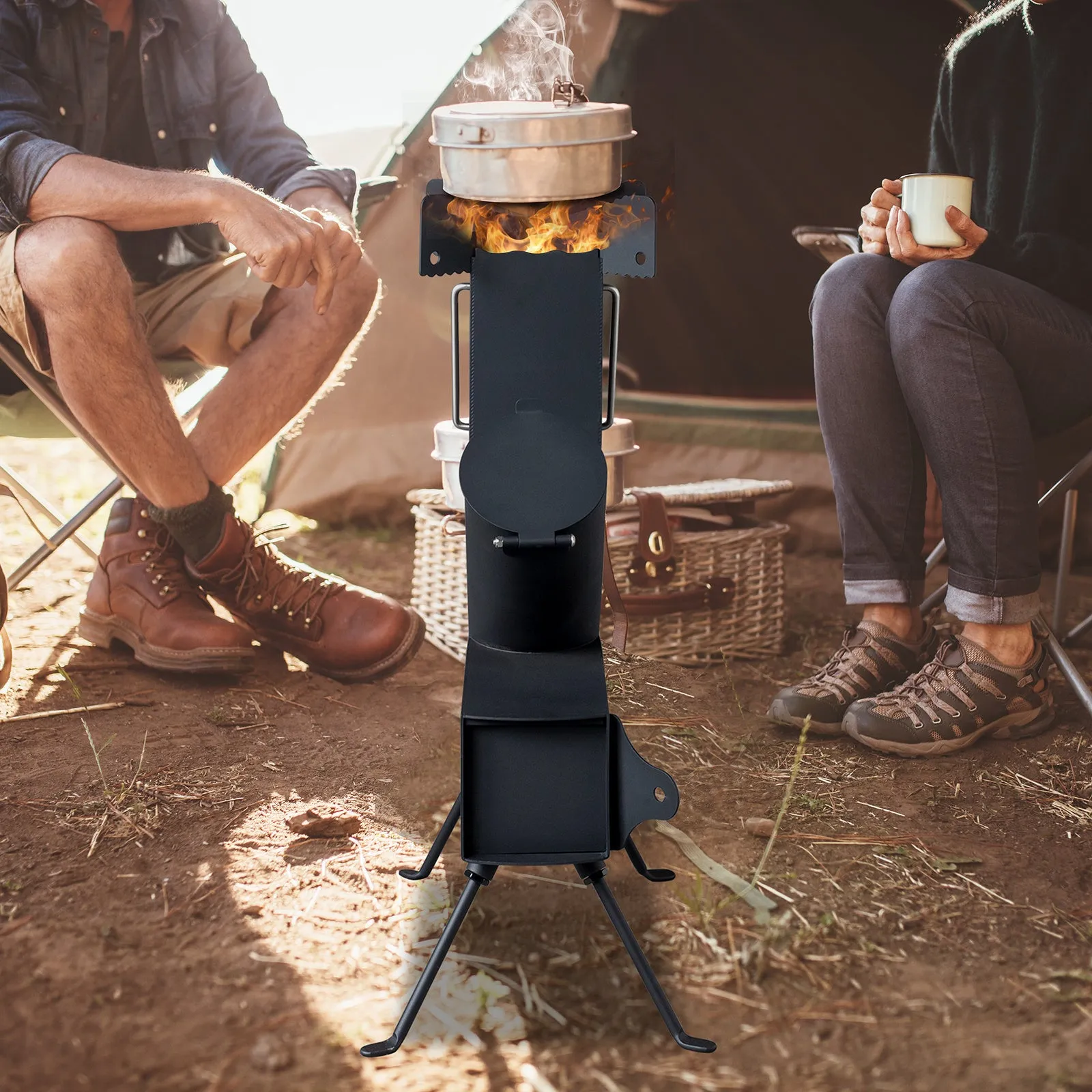 Wrought Best choice Iron Highly praised Panels, Camping Stove Black