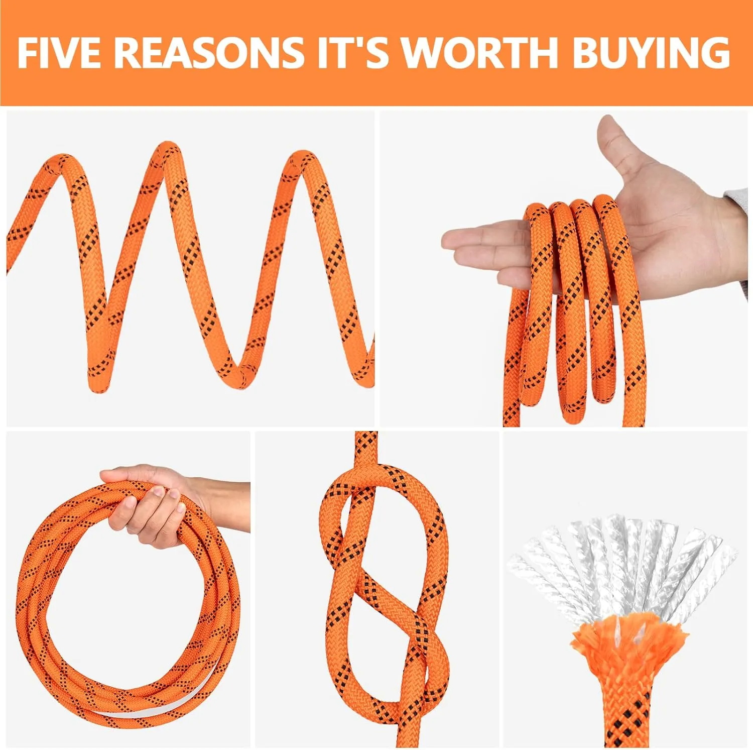 X XBEN Braided Polyester Arborist Rope 3/4 inch X 120ft, 48 Strands, 12 Inner core,8626 LBS Breaking Strength Outdoor Rope, Arborist Rigging Rope for Rock Hiking Camping Swing Tree Rescue
