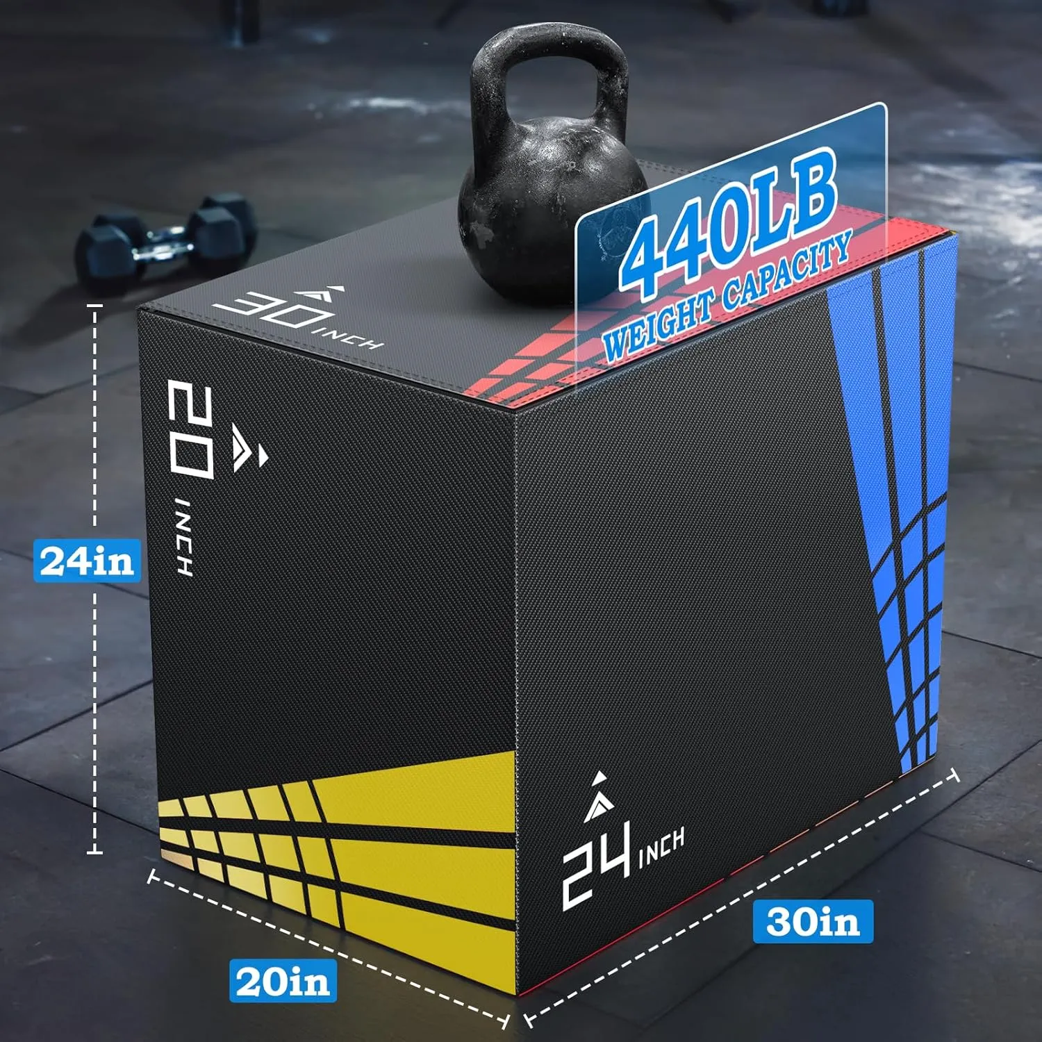 XDDAIS 3-in-1 Heavier Foam Plyometric Box Jumps for Home Gym,Firm Soft Foam Plyo Box,30”x24”x20”-24”x20”x16”-20"x16"x14" Plyometric Box,440lb Weight Capacity Jump Box Gym Fitness Workout Training
