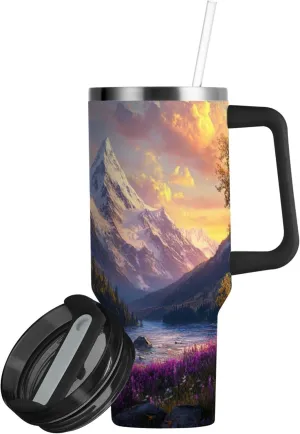 xigua 30 oz Beautiful Mountain Tumbler with Handle and Straw Lid, Stainless Steel Vacuum Insulated Sports Water Bottle, Keeps Cold or Hot Coffee Cup Travel Mug