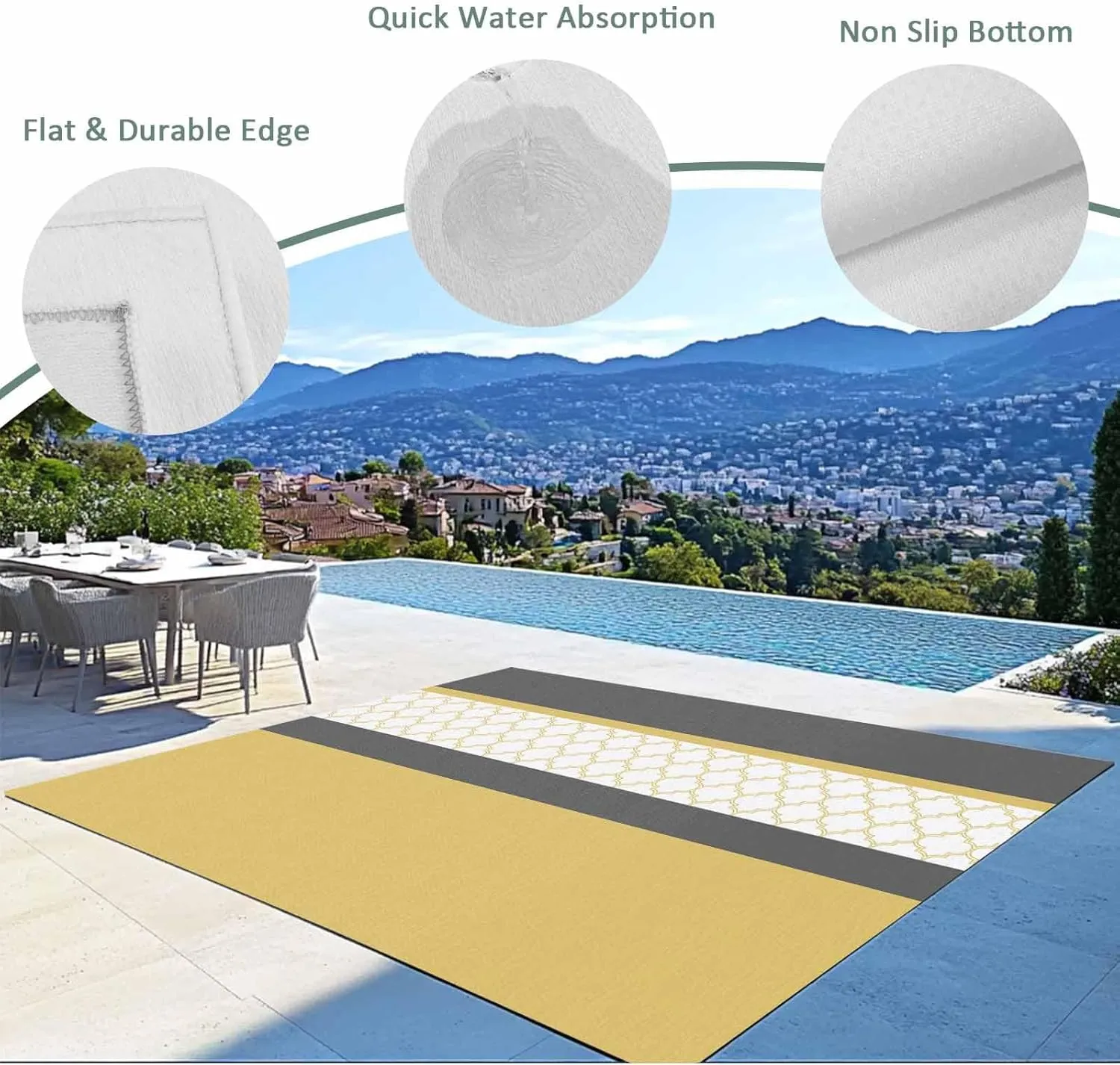 Yellow Morocco Outdoor Rug 5x8ft Large Patio Rug, Washable RV Camping Outside Area Runner Rug Mat, Geometric Grey Stripes Modern Indoor Outdoor Carpet for Picnic Backyard Deck Porch Balcony Beach