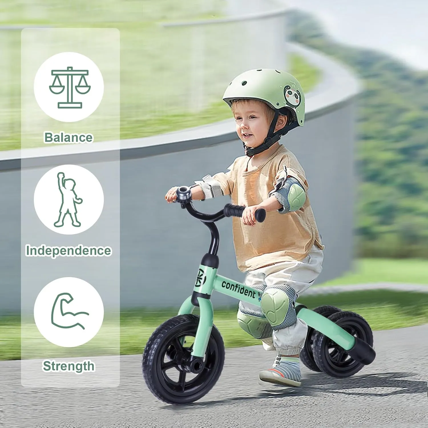 YGJT 3 in 1 Tricycle for Toddlers Age 2-5 Years Old, Folding Kids Balance Bikes with Adjustable Seat and Removable Pedal, Ride-on Toys for Infant, Gift for Baby Boys Girls Birthday (Mint Green)