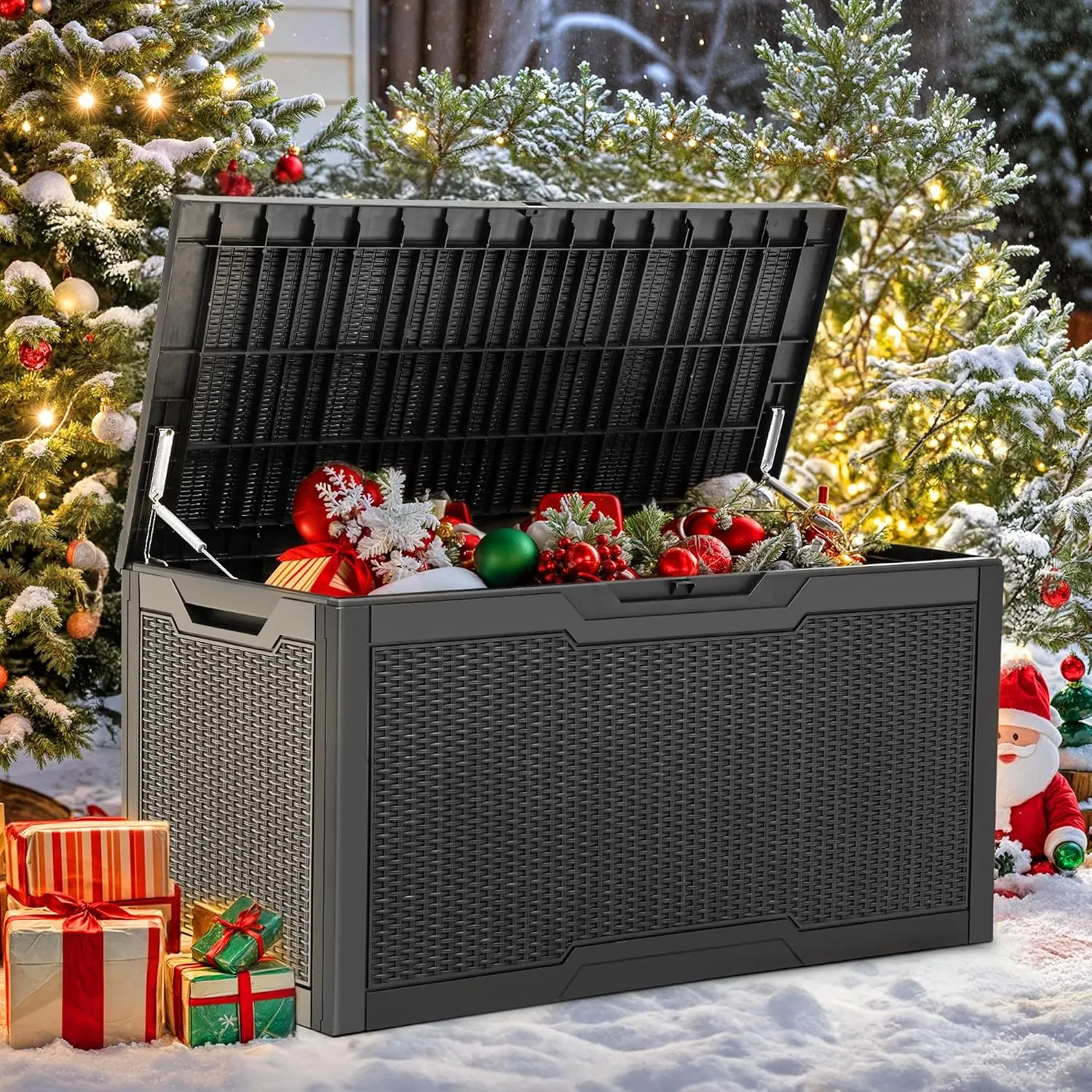 YITAHOME 100 Gallon Outdoor Storage Box, Large Water Resistant Resin Deck Box, Indoor Outdoor Lockable Storage Container for Patio, Garden, Cushions, Tools, Equipment (Black)
