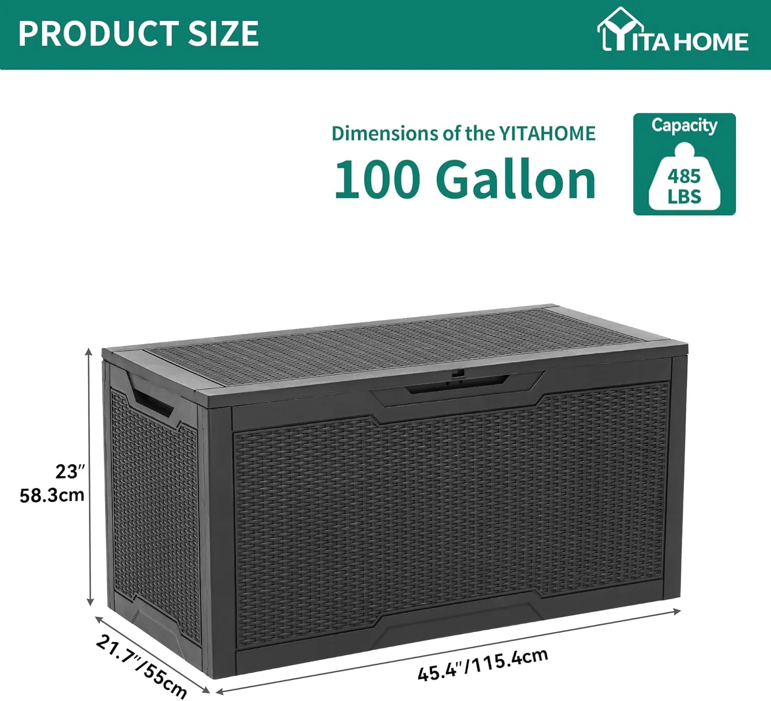 YITAHOME 100 Gallon Outdoor Storage Box, Large Water Resistant Resin Deck Box, Indoor Outdoor Lockable Storage Container for Patio, Garden, Cushions, Tools, Equipment (Black)