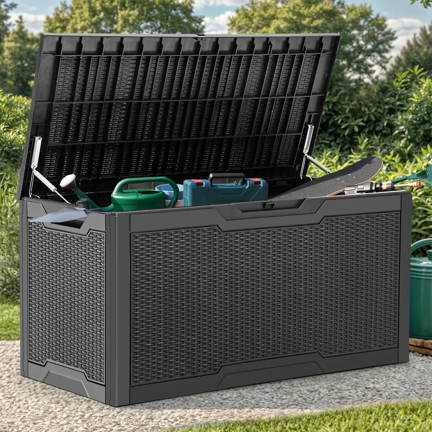 YITAHOME 100 Gallon Outdoor Storage Box, Large Water Resistant Resin Deck Box, Indoor Outdoor Lockable Storage Container for Patio, Garden, Cushions, Tools, Equipment (Black)