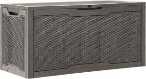 YITAHOME 100 Gallon Outdoor Storage Box, Large Water Resistant Resin Deck Box, Indoor Outdoor Lockable Storage Container for Patio, Garden, Cushions, Tools, Equipment (Taupe)
