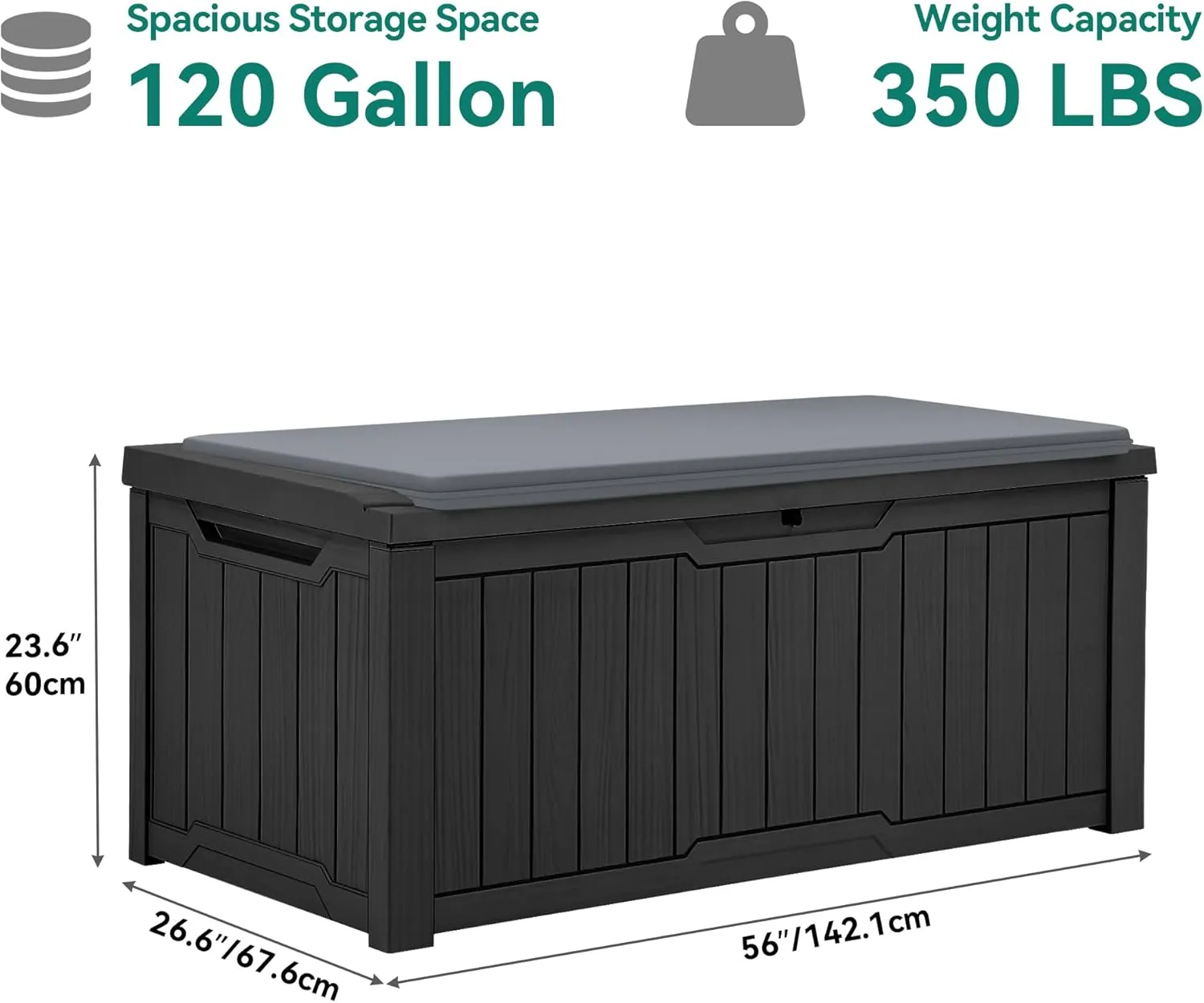 YITAHOME 120 Gallon Outdoor Storage Deck Box with Cushion, Large Resin Patio Storage for Outdoor Pillows, Garden Tools and Pool-Supplies, Waterproof, Lockable (Black)