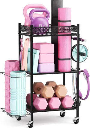Yoga Mat Storage Rack, Home Gym Storage Rack, VOPEAK Workout Storage for Yoga Mat, Foam Roller, Equipment Gym Storage for Home Exercise and Fitness Gear (Metal)