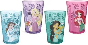 Zak Designs 14.5oz Disney Princess Nesting Tumbler Set Includes Durable Plastic Cups, Fun Drinkware is Perfect for Kids, 4pk ( Belle & Jasmine & Ariel), PYRP-0731