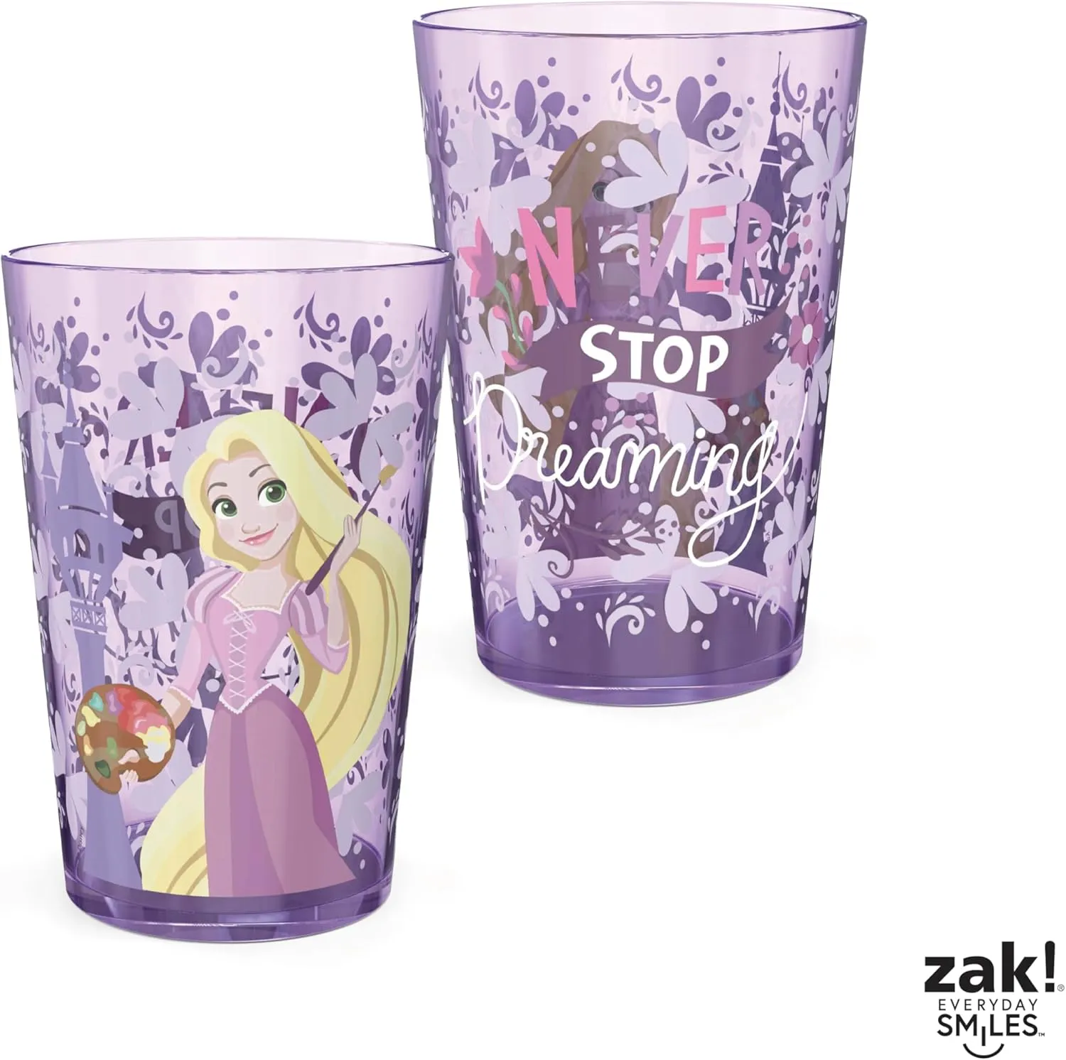 Zak Designs 14.5oz Disney Princess Nesting Tumbler Set Includes Durable Plastic Cups, Fun Drinkware is Perfect for Kids, 4pk ( Belle & Jasmine & Ariel), PYRP-0731