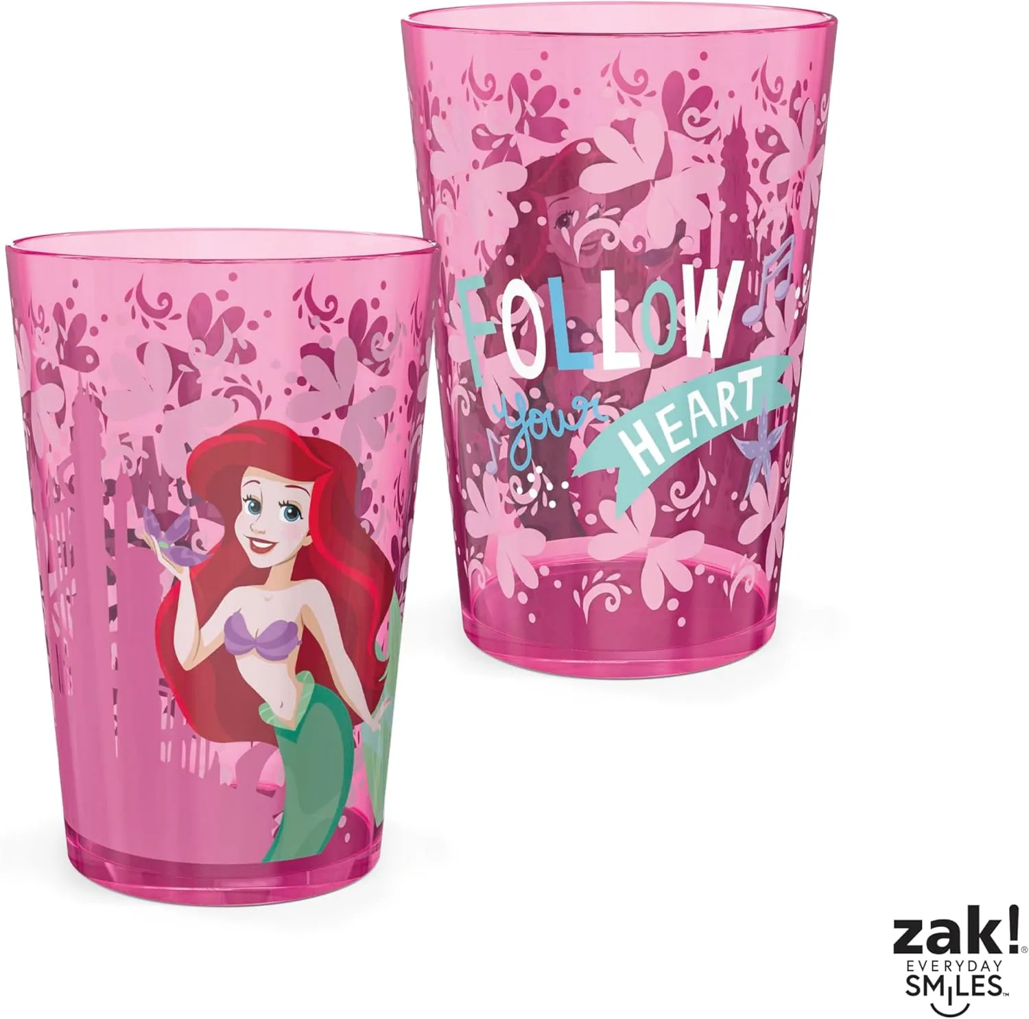 Zak Designs 14.5oz Disney Princess Nesting Tumbler Set Includes Durable Plastic Cups, Fun Drinkware is Perfect for Kids, 4pk ( Belle & Jasmine & Ariel), PYRP-0731