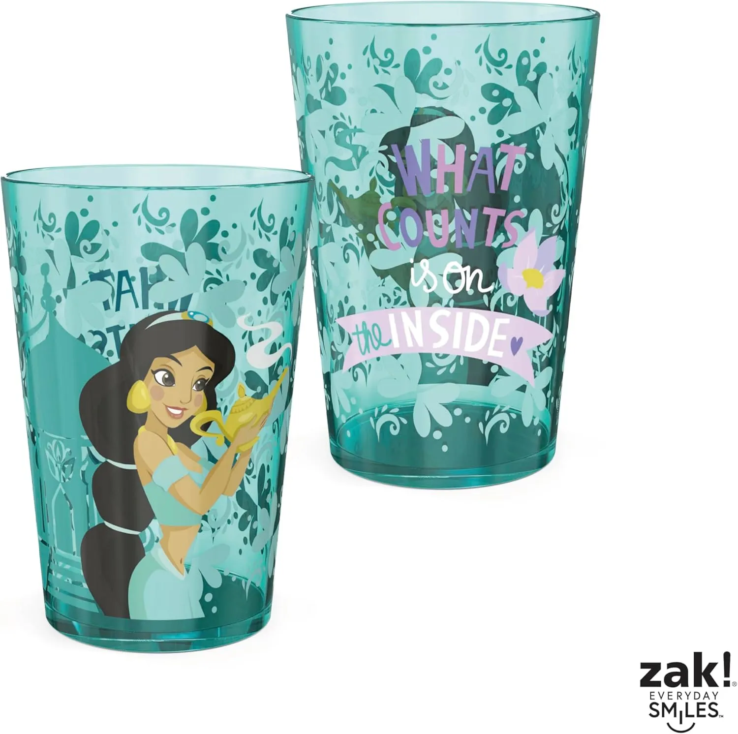 Zak Designs 14.5oz Disney Princess Nesting Tumbler Set Includes Durable Plastic Cups, Fun Drinkware is Perfect for Kids, 4pk ( Belle & Jasmine & Ariel), PYRP-0731