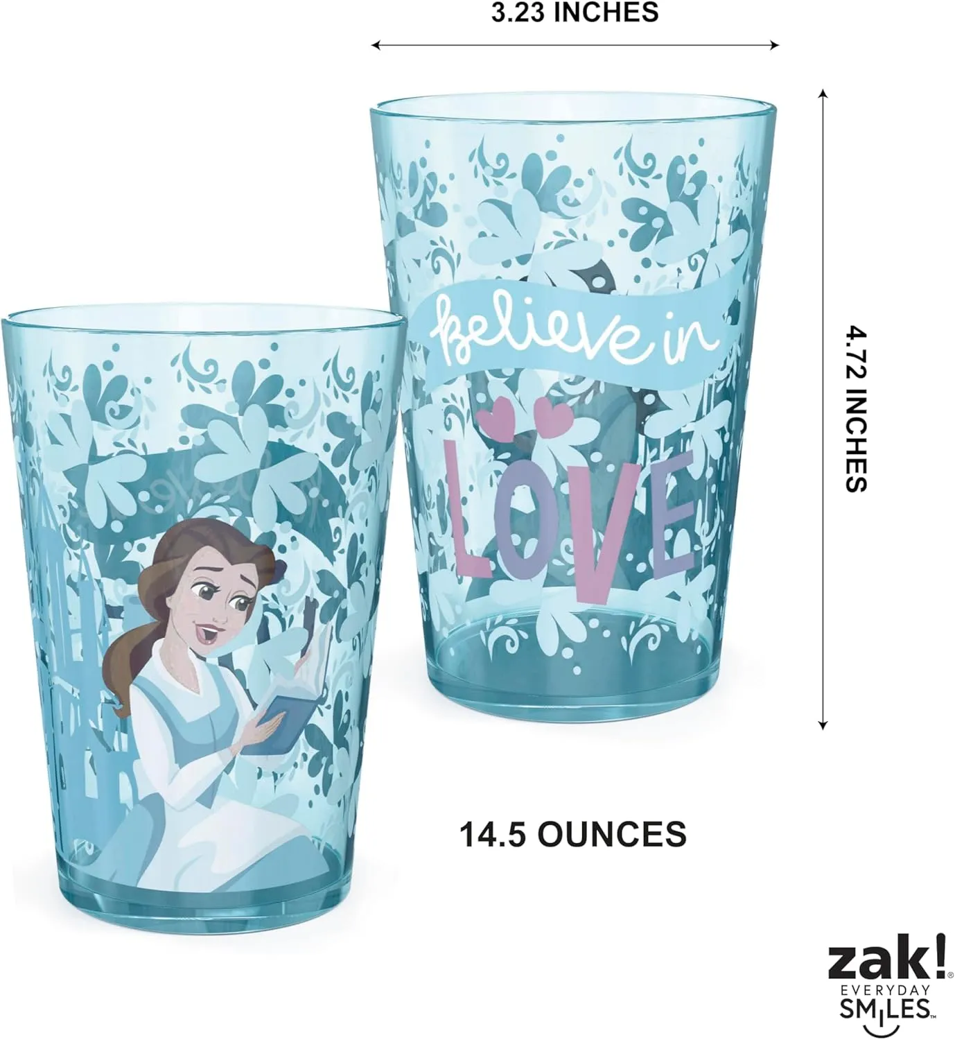 Zak Designs 14.5oz Disney Princess Nesting Tumbler Set Includes Durable Plastic Cups, Fun Drinkware is Perfect for Kids, 4pk ( Belle & Jasmine & Ariel), PYRP-0731