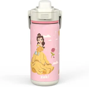 Zak Designs Beacon Insulated Bottle, Disney Princess - 14 oz - Durable Stainless Steel - Double-Wall Vacuum Insulation, Silicone Spout & Push-Button, Leak-Proof Lid - Dishwasher Safe