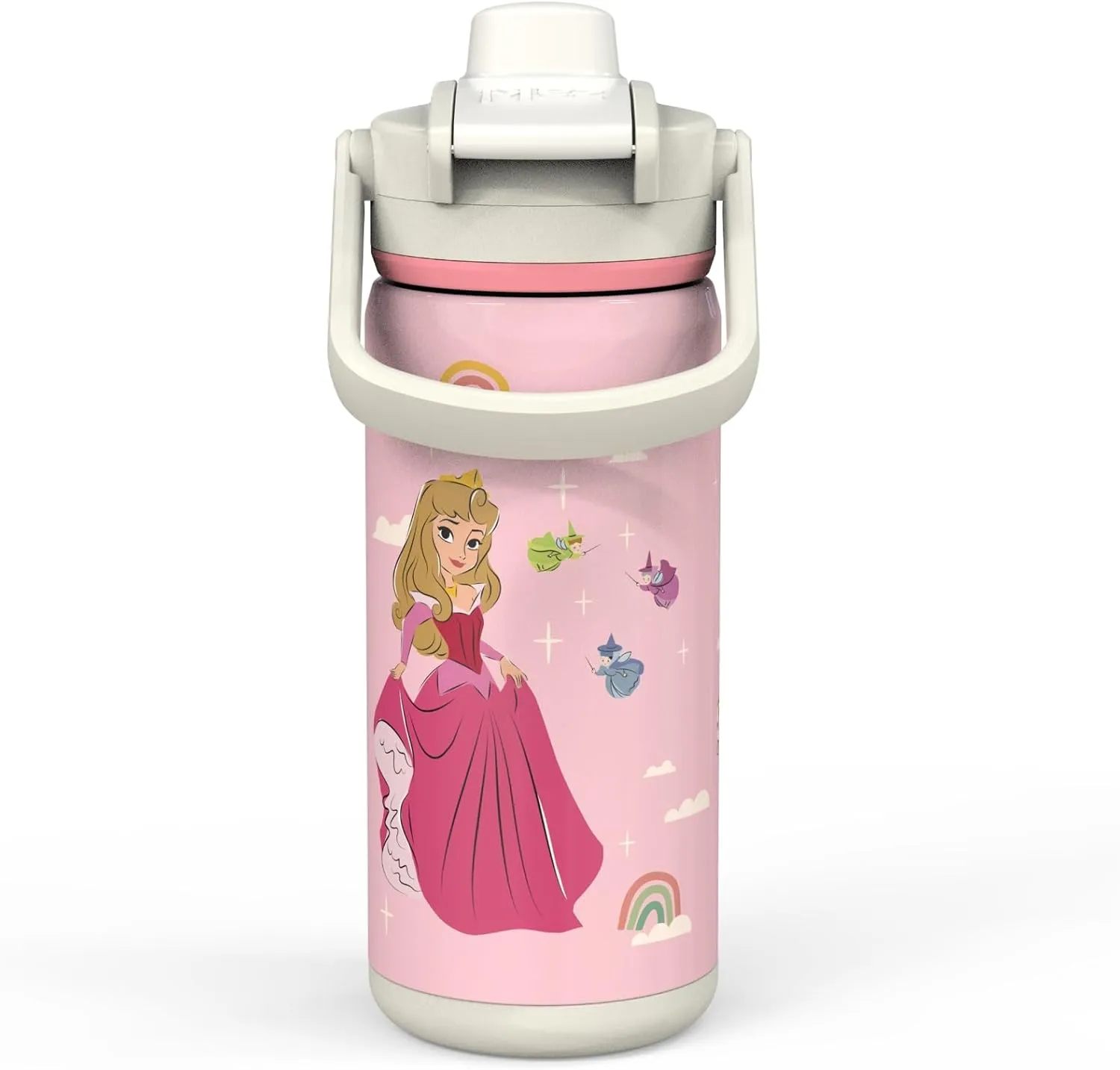 Zak Designs Beacon Insulated Bottle, Disney Princess - 14 oz - Durable Stainless Steel - Double-Wall Vacuum Insulation, Silicone Spout & Push-Button, Leak-Proof Lid - Dishwasher Safe