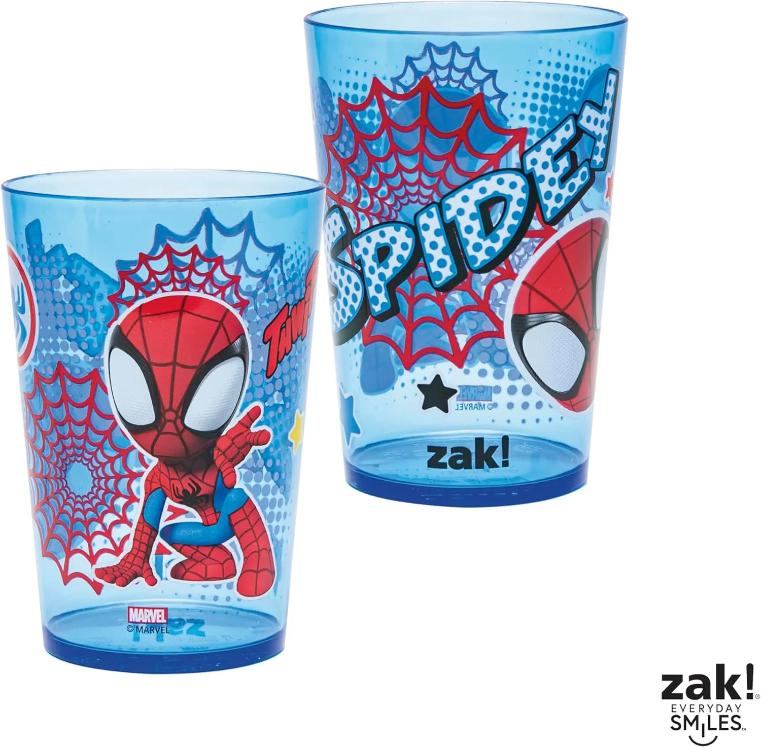 Zak Designs Marvel Spider-Man Nesting Tumbler Set for At Home, 14.5oz Non-BPA Plastic Cups, 4-Pack (Spidey and His Amazing Friends)