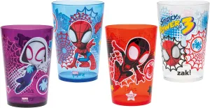 Zak Designs Marvel Spider-Man Nesting Tumbler Set for At Home, 14.5oz Non-BPA Plastic Cups, 4-Pack (Spidey and His Amazing Friends)