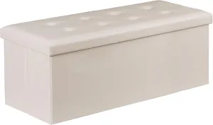 ZenStyle 43Inches Folding Storage Ottoman Bench, Faux Leather Footrest with Foam Padded Seat, Storage Long Shoes Bench for Living Room, Entryway, Bedroom, Holds up to 660 lbs (Beige)