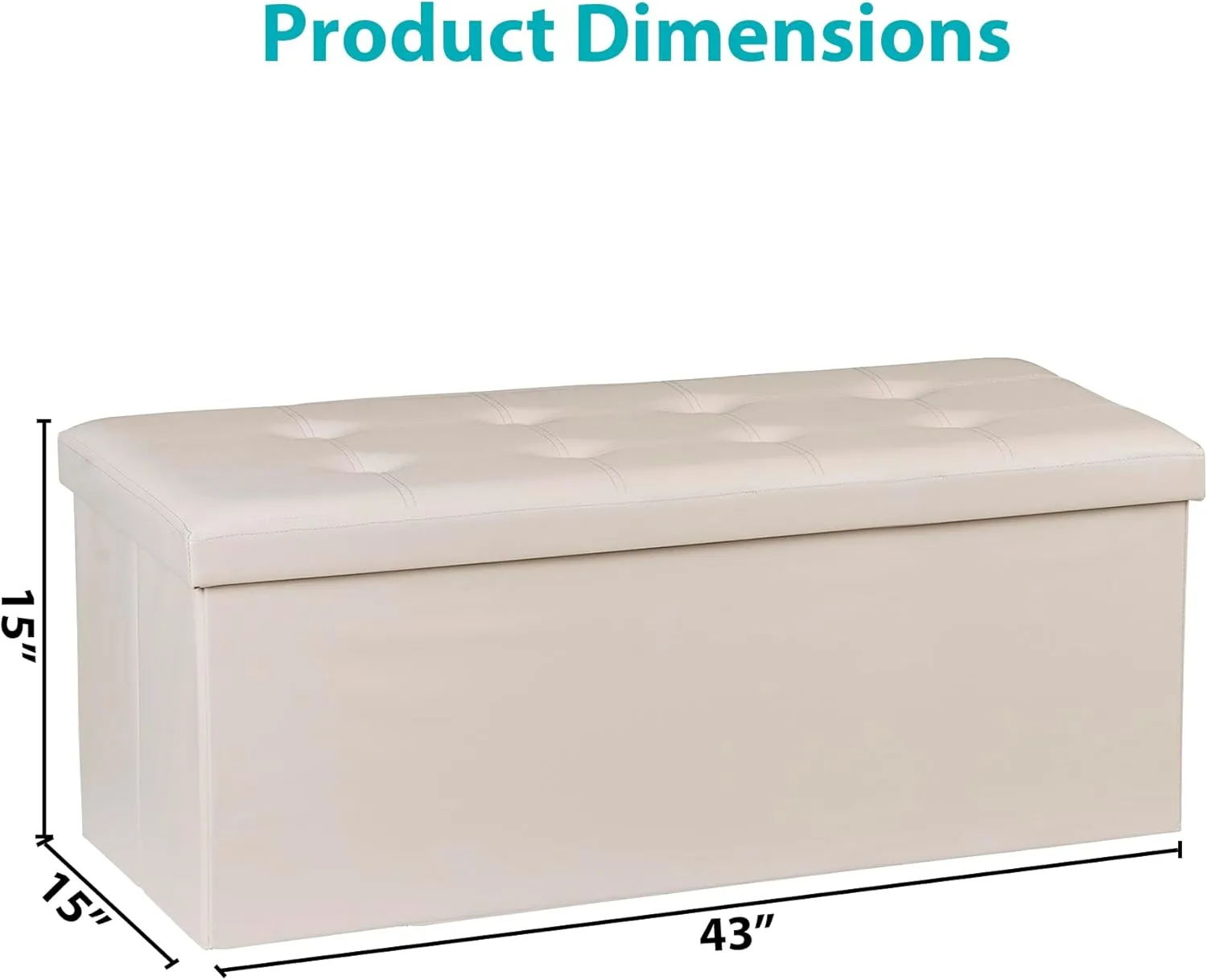 ZenStyle 43Inches Folding Storage Ottoman Bench, Faux Leather Footrest with Foam Padded Seat, Storage Long Shoes Bench for Living Room, Entryway, Bedroom, Holds up to 660 lbs (Beige)