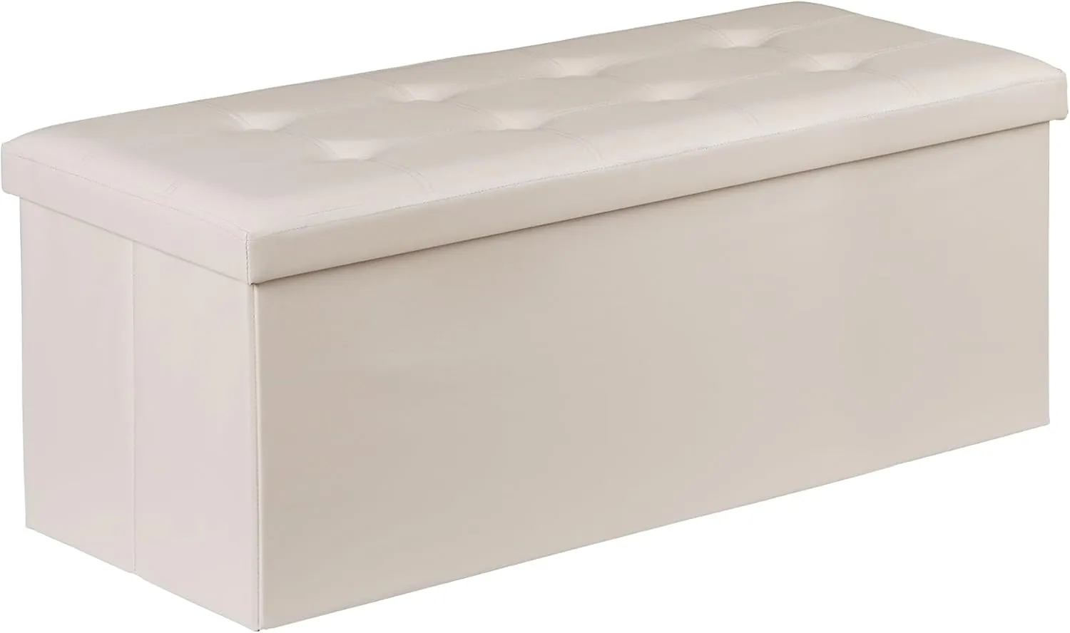 ZenStyle 43Inches Folding Storage Ottoman Bench, Faux Leather Footrest with Foam Padded Seat, Storage Long Shoes Bench for Living Room, Entryway, Bedroom, Holds up to 660 lbs (Beige)
