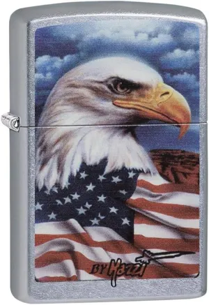 Zippo Mazzi Bald Eagle with Flag Pocket Lighter, Street Chrome, One Size