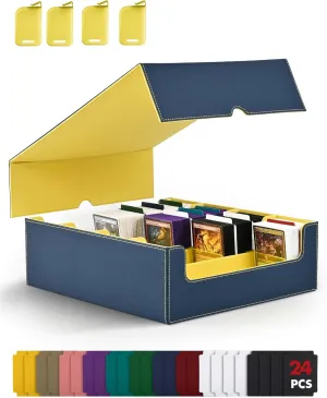 ZLCA Card Storage Box for MTG PTCG, Commander Deck Box Holds 3000  Cards, Card Storage Case with 4 Stoppers, Card Organizer for TCG Sport Cards(Blue&Yellow)
