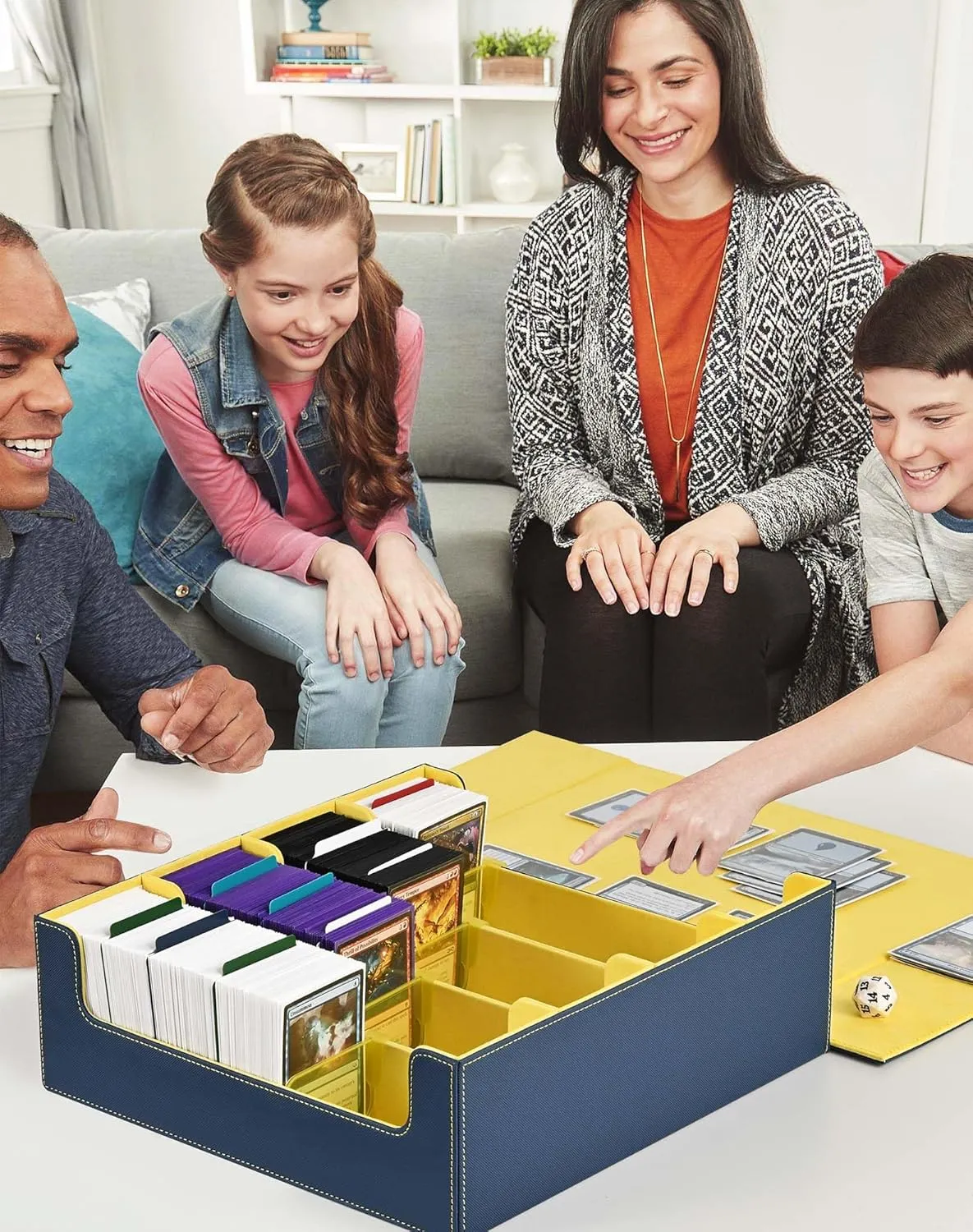 ZLCA Card Storage Box for MTG PTCG, Commander Deck Box Holds 3000  Cards, Card Storage Case with 4 Stoppers, Card Organizer for TCG Sport Cards(Blue&Yellow)
