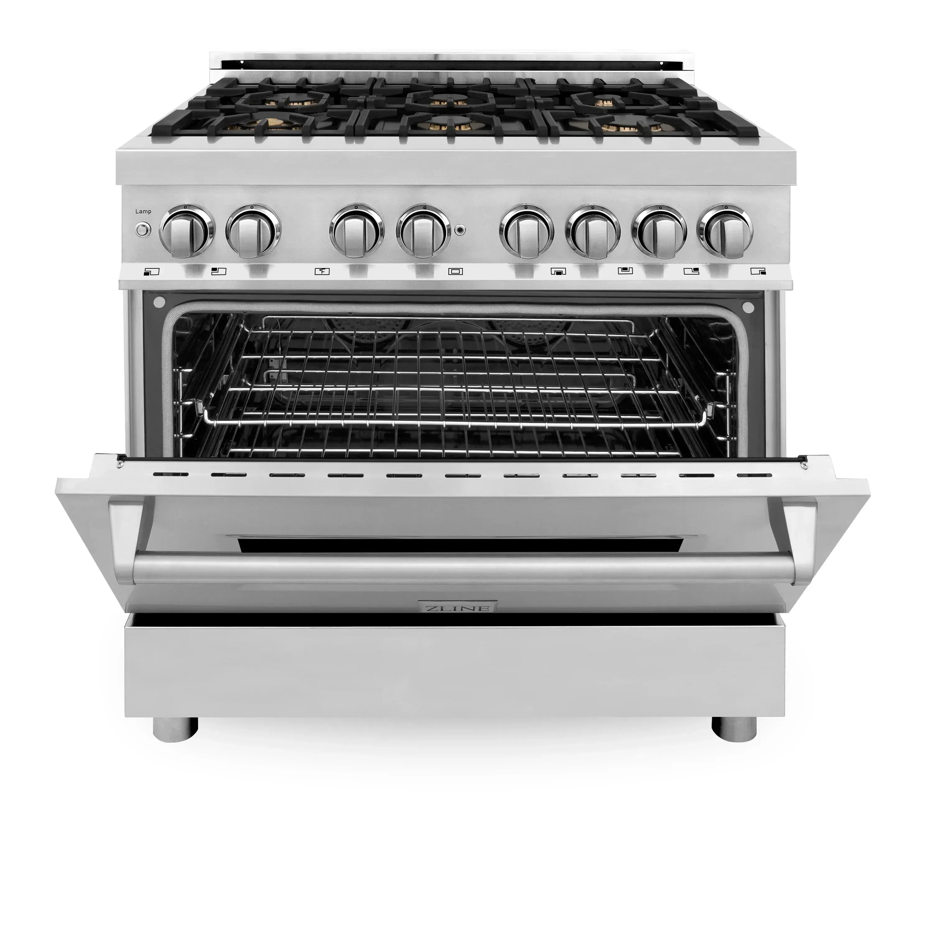 ZLINE 36" 4.6 cu. ft. Dual Fuel Range with Gas Stove and Electric Oven in Stainless Steel with Brass Burners (RA-BR-36)