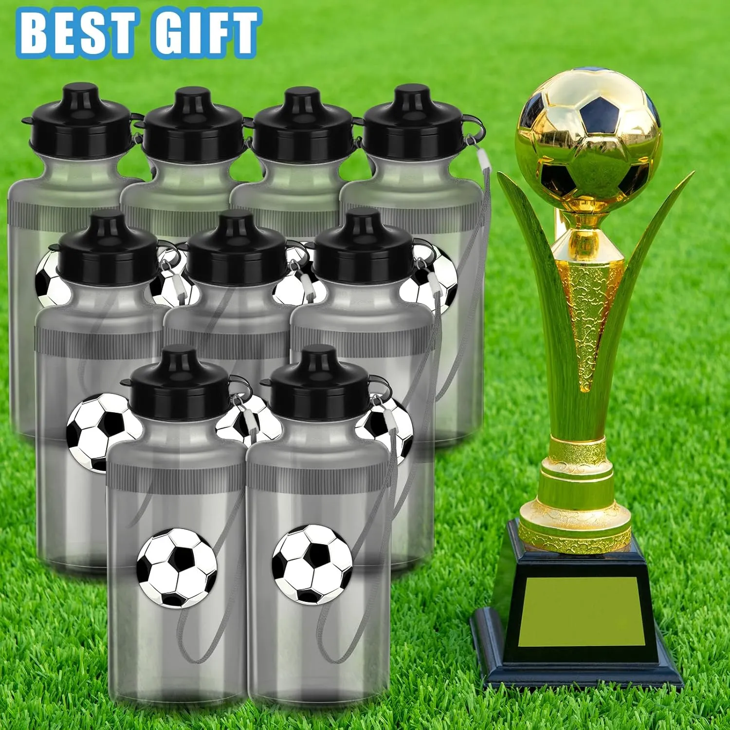 Zubebe 36 Pcs Sport Water Bottles Bulk 21 oz Squeeze Reusable BPA-Free Plastic Water Bottle with Nylon Strap Leak Proof Blank DIY Cup for School Football Team Beach Summer Grad Gift