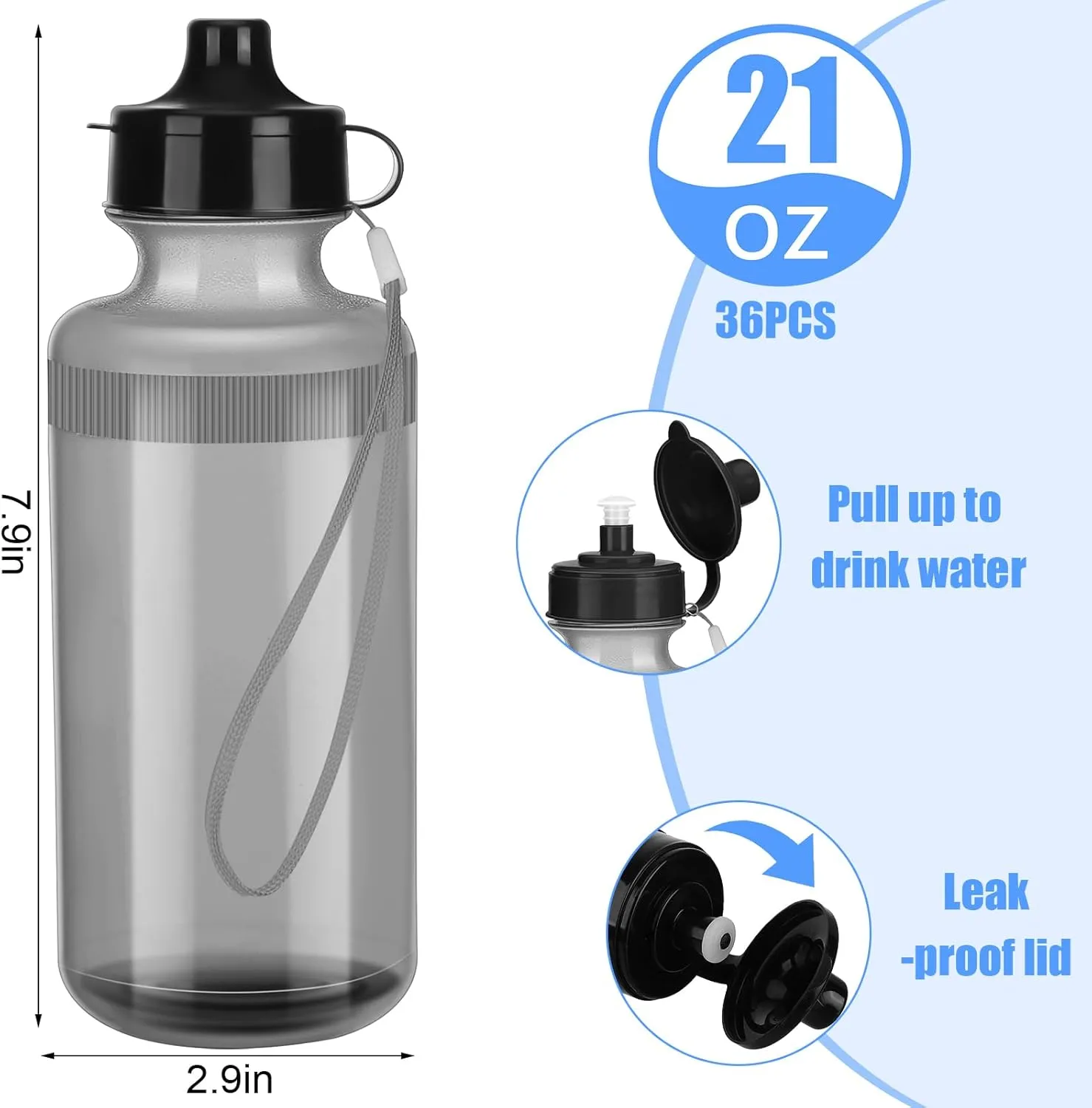 Zubebe 36 Pcs Sport Water Bottles Bulk 21 oz Squeeze Reusable BPA-Free Plastic Water Bottle with Nylon Strap Leak Proof Blank DIY Cup for School Football Team Beach Summer Grad Gift