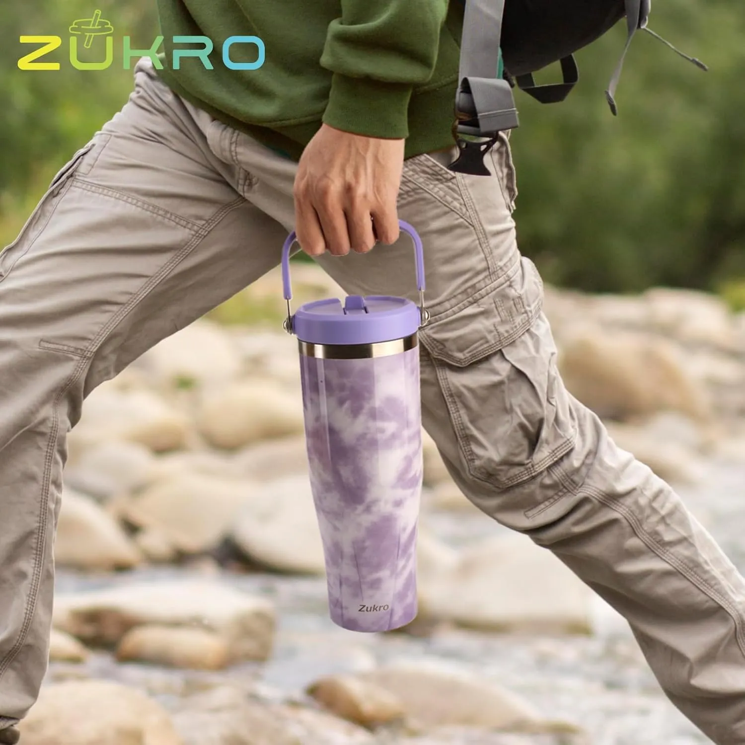 Zukro 50 OZ Tumbler With Flip Straw |Stainless Steel Water Jug With Top Handle For Gym, Outdoors, Car |Large Leak Proof Triple-wall Vacuum Insulated Water Bottle Keeps Cold 34 Hours & Easy Carry, Coal