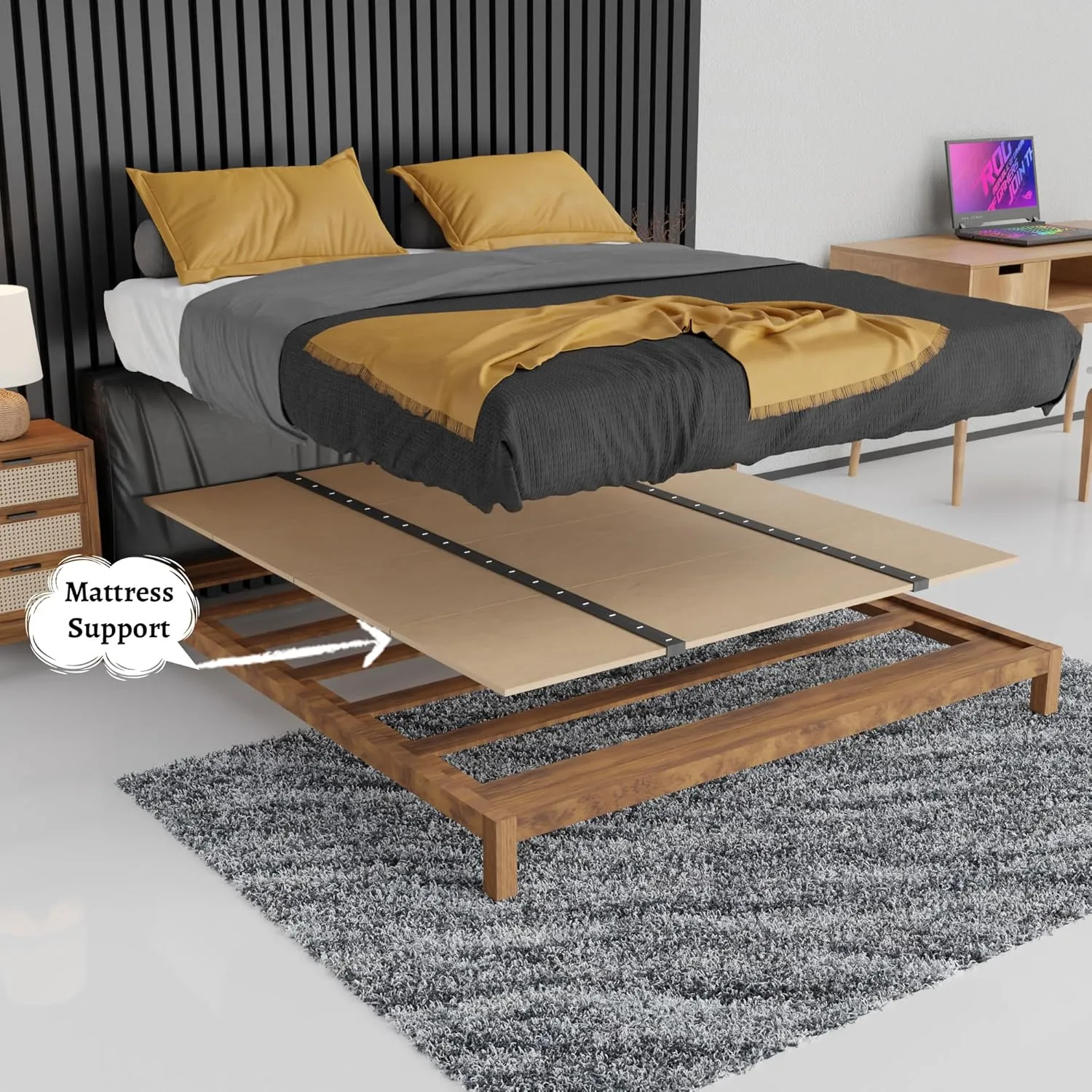 Zutan, Foldable Box Spring, Bunkie Board and Bed Support Board to Minimize Bed, Good for Day Bed, Trundle Bed, Bunkbed & Platform Bed, No Assembly Needed, Full, Beige