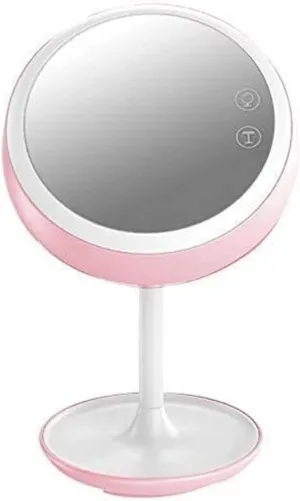 ZWFENG Foldable Makeup Mirror, Vanity Mirror Dimmable LED Lights with Wide-Angle t-Button Screen and Countertop Adjustable